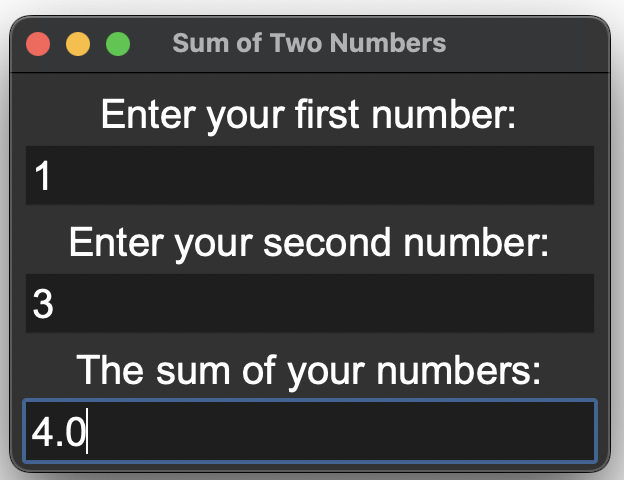 Screenshot of a GUI that adds two numbers