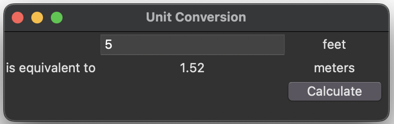 Screenshot of a GUI that converts feet to meters