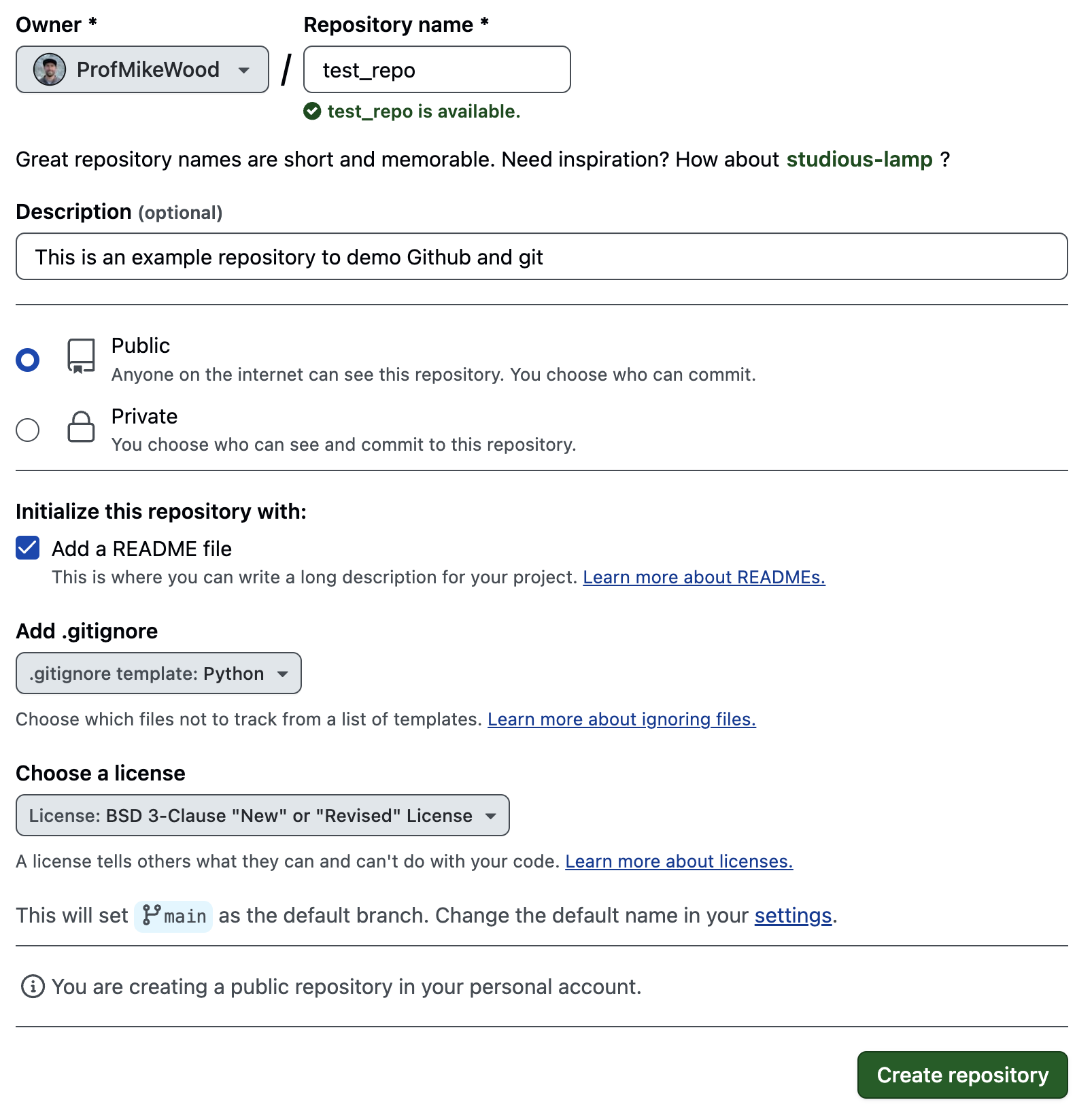Summary of options to create a Github repository