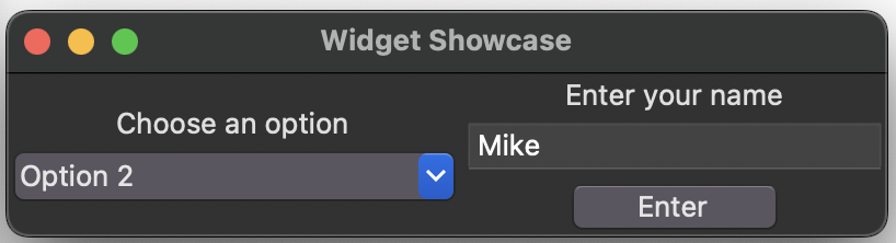 Screenshot of a GUI with example widgets