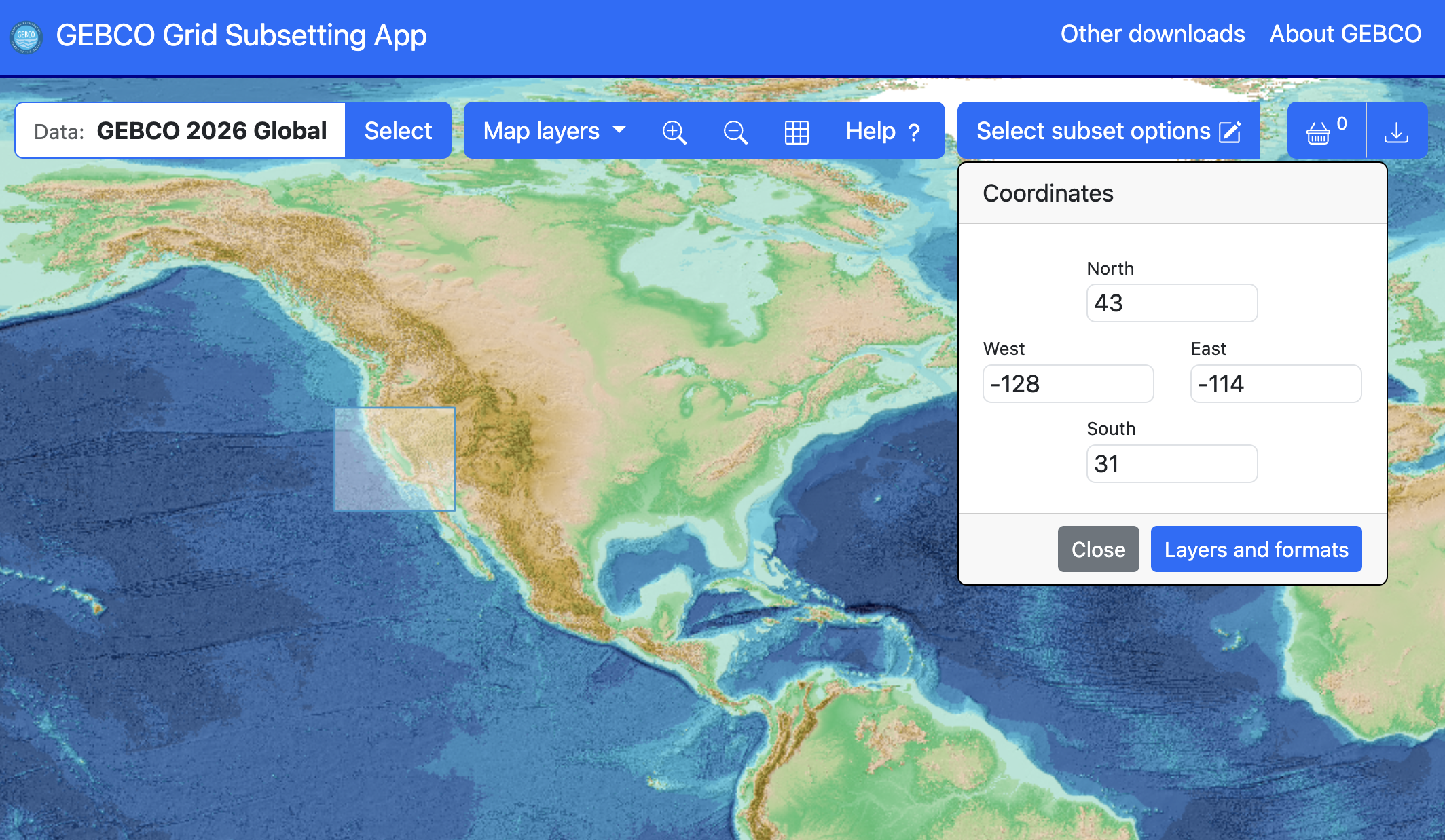 Selection of Monterey Bay bathymetry from GEBCO.