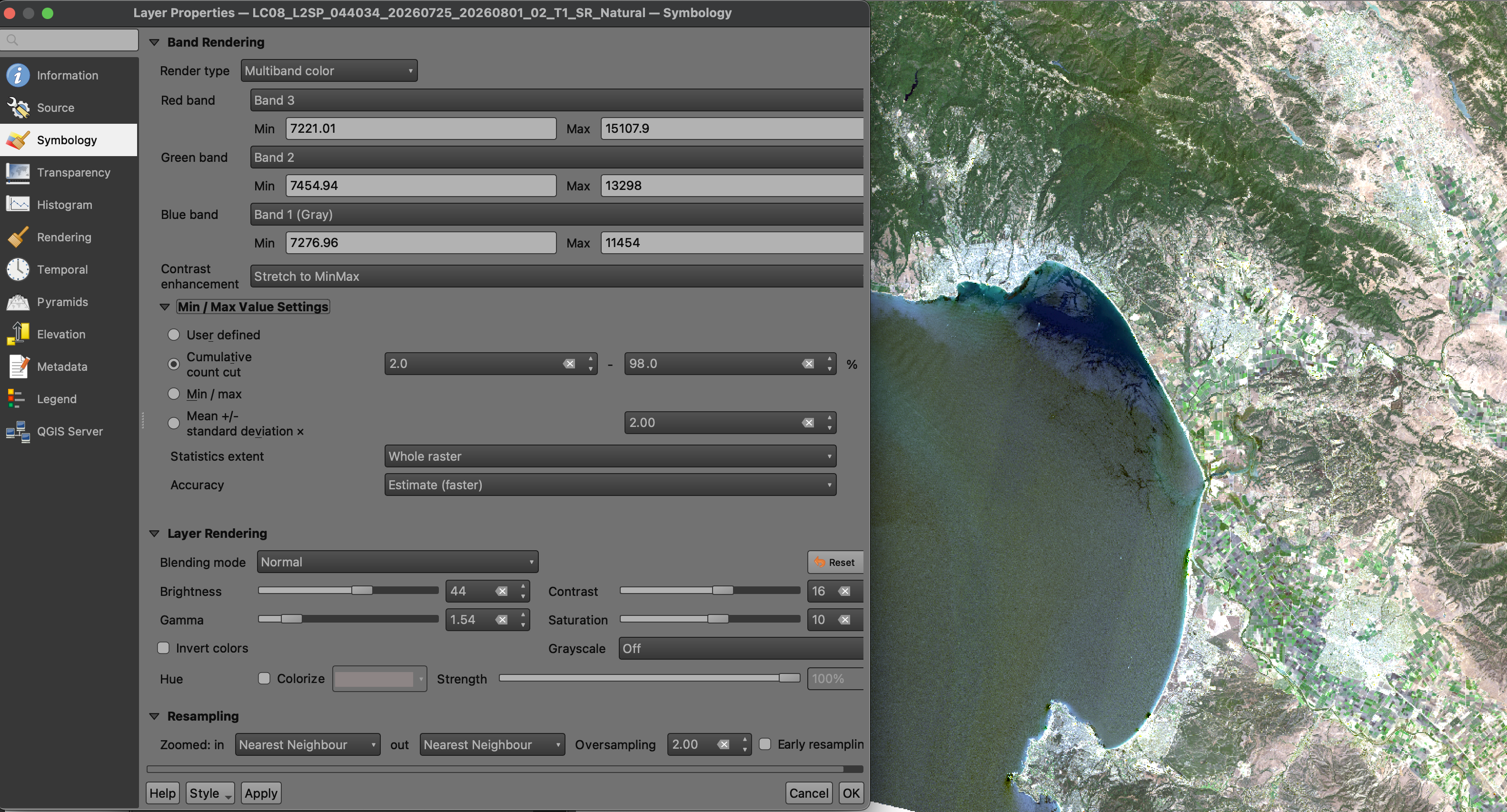 Screenshot of the Surface Reflectance Bands download menu.